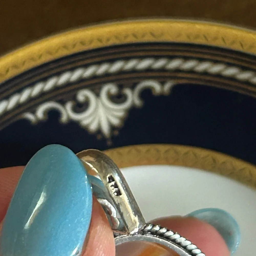Vintage Sterling Silver Natural Agate Pendant Necklace